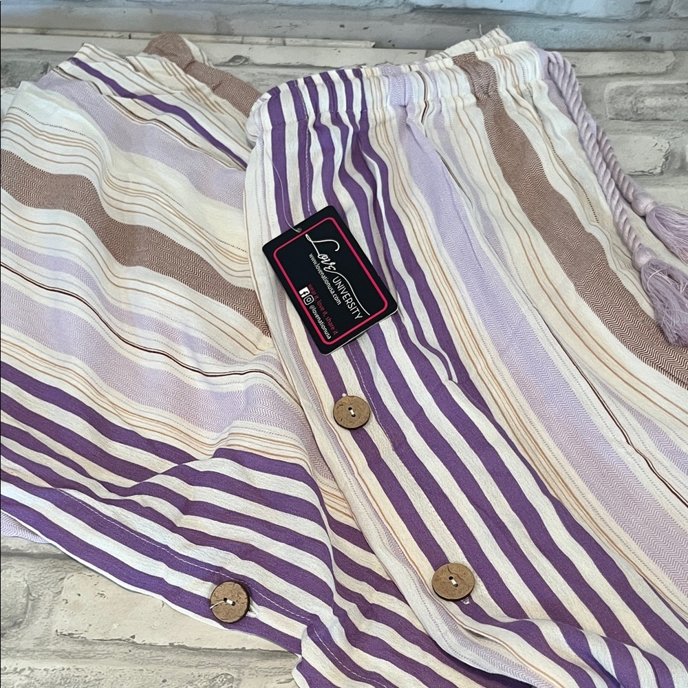Love University Purples cream colored striped harem flowy cotton poly pants